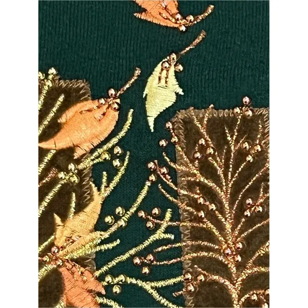 Pleasant Shade Vintage Green Embellished Fall Leaves Crewneck Sweater Size Large - Image 9