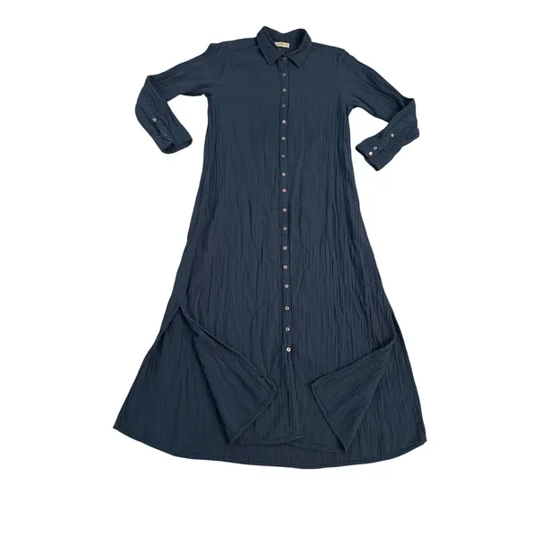 Natural Life Blue Cotton Gauze Button Down Maxi Shirt Dress Medium - Image 2