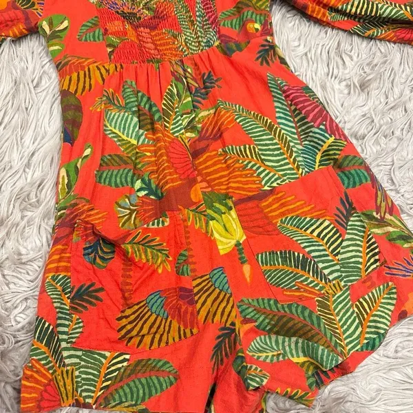 Farm Rio Forest Birds linen blend romper XS - Image 9