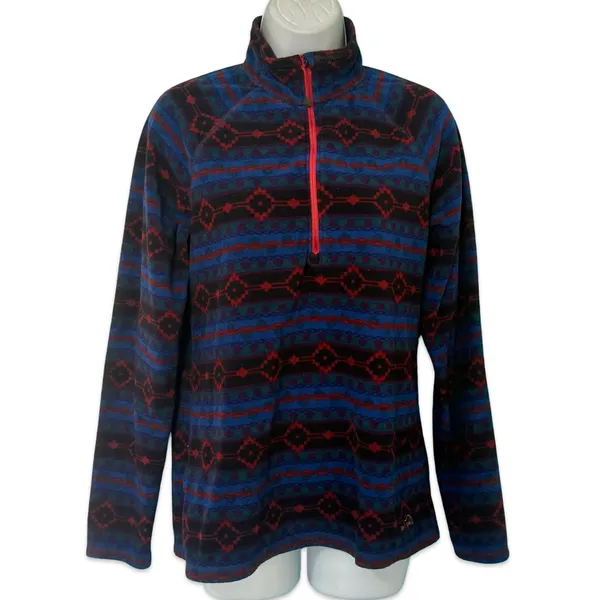 Eddie Bauer Blue Red Southwest Aztec 1/4 Zip Pullover Sweatshirt Fleece size M - Image 2