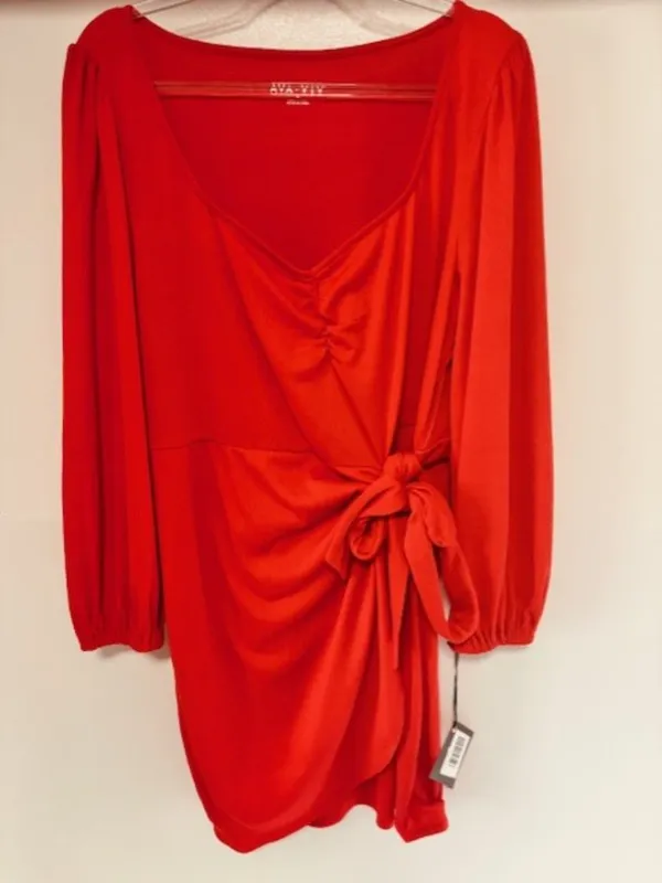 Ava & Viv Women's 1X Red Ruched Tie Front Long Sleeve Mini Dress NWT Plus Size - Image 2