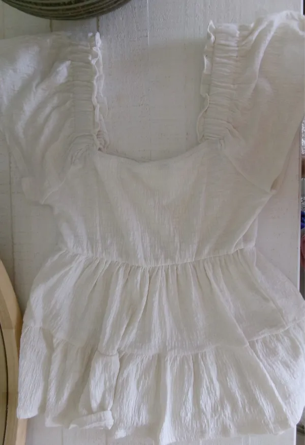 Altar'd State Cream Tiered Peplum Puff Sleeve Blouse - Image 2