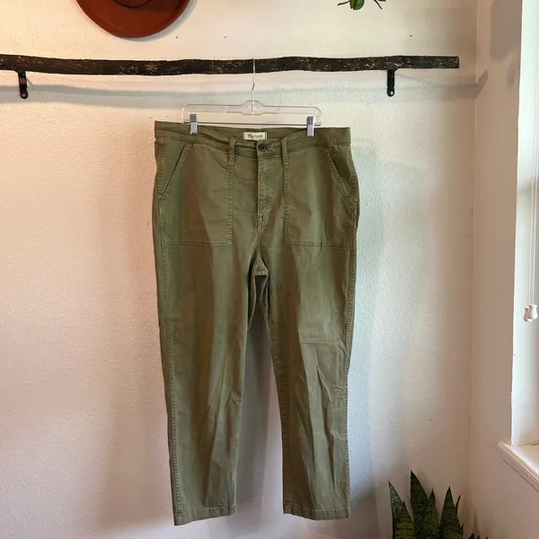 Madewell Griff Tapered Fatigue Green Cropped Cargo Pants Size 34 - Image 3