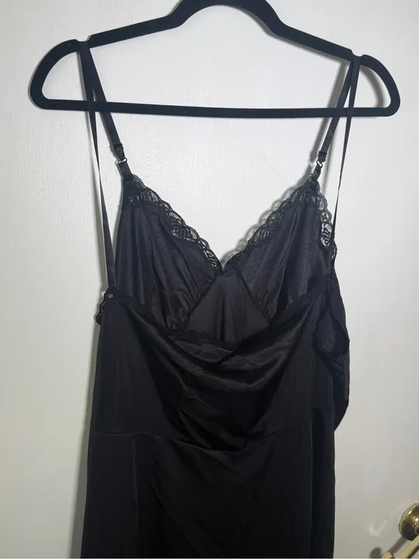 Vintage Mel-Lin Size 48 Black Lace-Trim Slip Dress for Women - Classic Intimates - Image 6