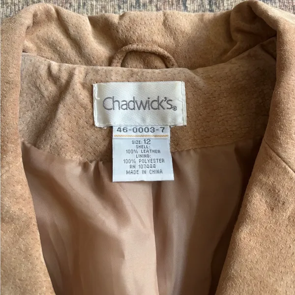 Chadwick’s Tan Suede Leather Blazer Jacket Women’s Size 12 - Image 3
