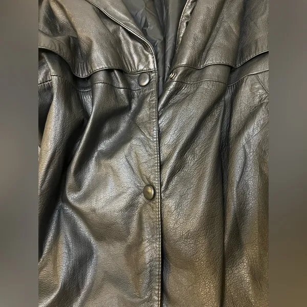 Wilsons Vintage Black Leather Belted Trench Coat w/ Thinsulate XL - Image 3