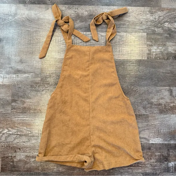 SHEIN Corduroy Tan Short Overalls/Romper Summer Boho Whimsy Lightweight XS - Image 3