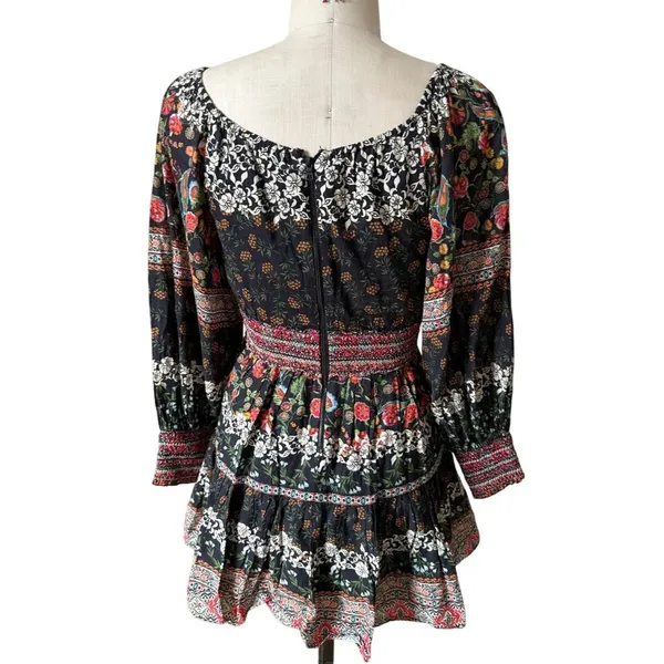 Alice + Olivia Black Clementina Floral Long Sleeve Cotton Mini Dress Size 0 - Image 4