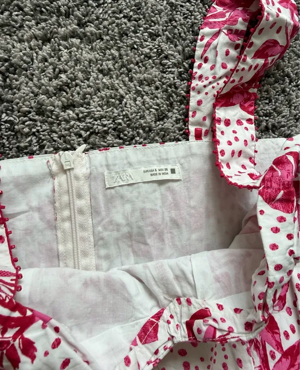 Zara White Midi Dress with Pink Floral Print - Image 7