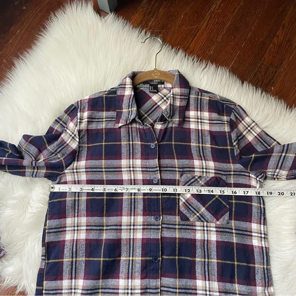 Women’s Plaid Flannel Shirt Button Up Navy & Mustard - Image 6