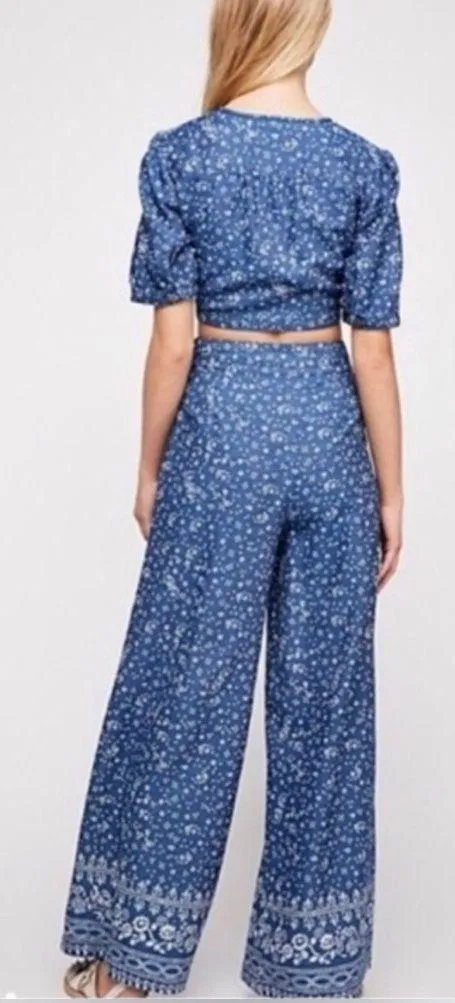 Free People Wild Heart Floral Wide Leg Pant Crop Top Set Sz‎ 10 - Image 2