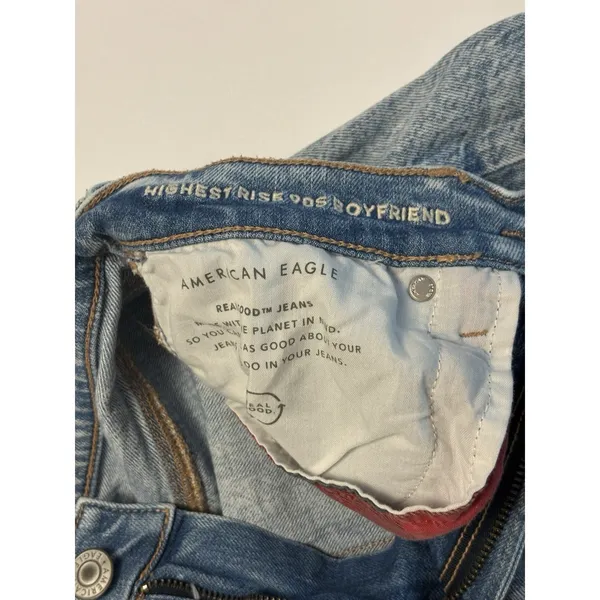 American Eagle Outfitters Distressed Light Wash Jeans Plaid Patch Detail Size 4 - Image 8