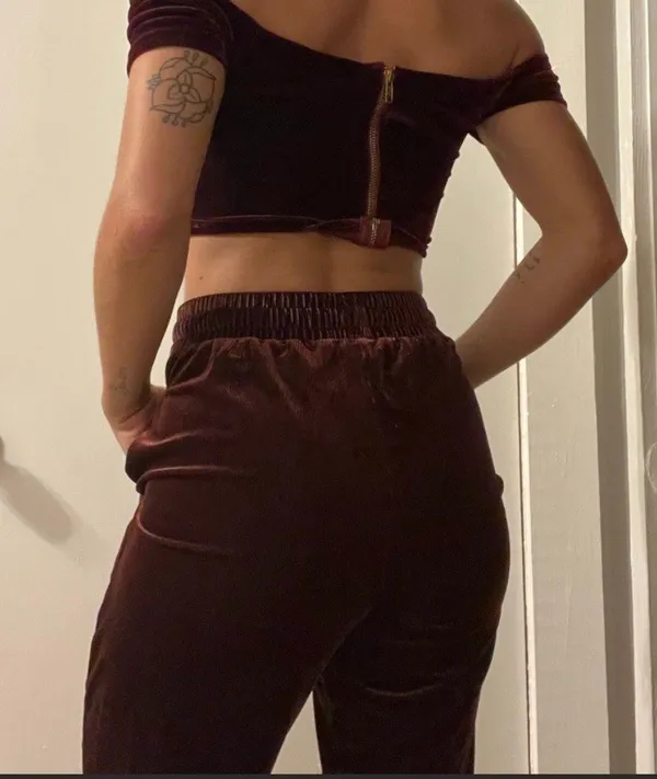 Velour Maroon Joggers - Image 3