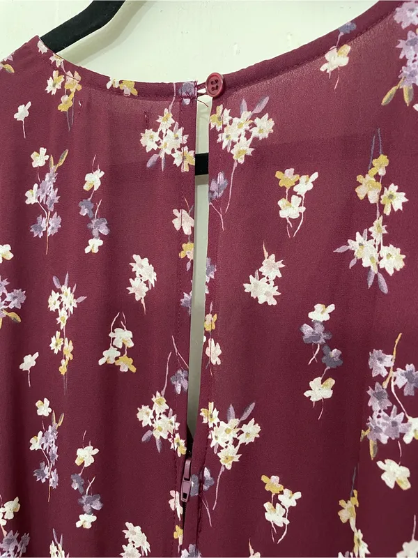 Mi Ami Long Sleeve Floral Mini Dress Size M Maroon Surplice Tie Waist Boho Chic - Image 7