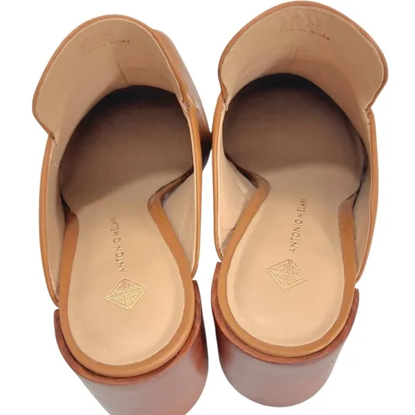 Antonio Melani Romann Brown Leather Square Toe Chunky Block Heel Mules - Image 4