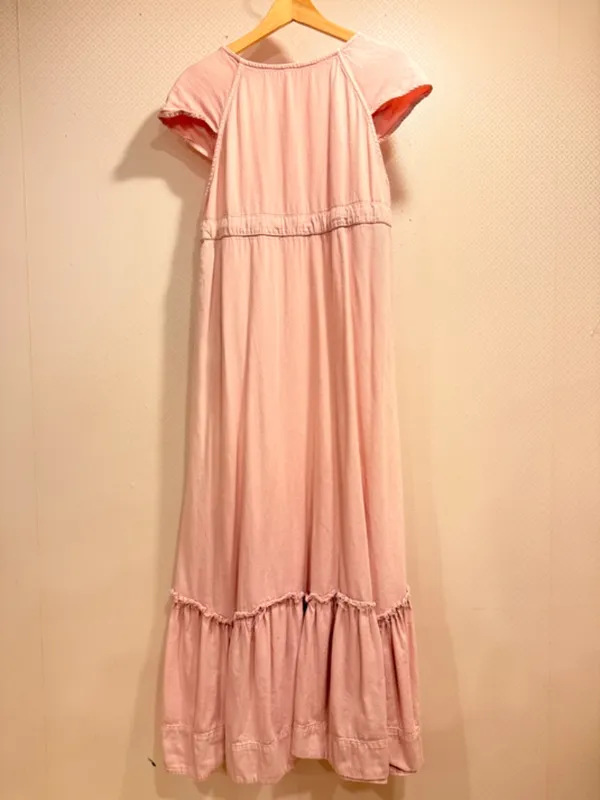 Free People Roucha Blue Shadow Cotton Tie Front Ruffle Hem Maxi Dress Size S - Image 3