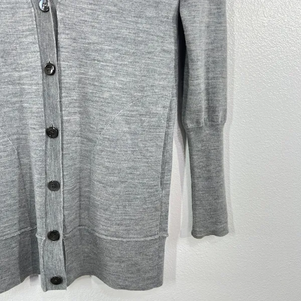 J.Crew 100% Merino Wool V-Neck Long Cardigan Sweater Women Small Gray ‎ Pocket - Image 6