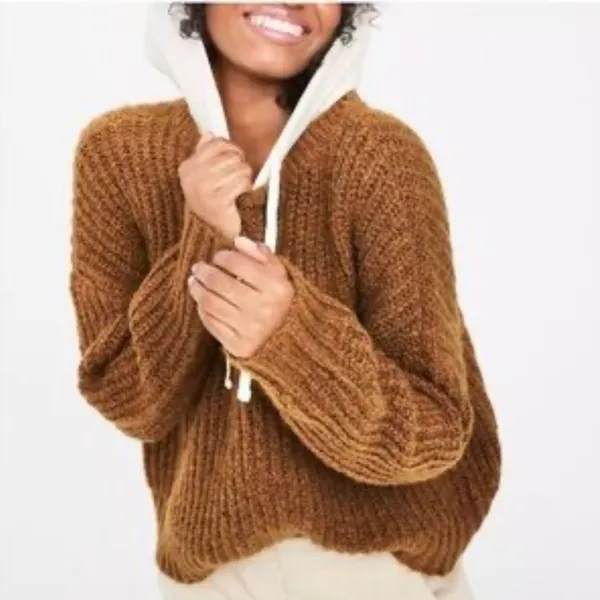 OFFLINE by Aerie Women Brown Chunky Knit Hooded Sweater Size M 9798599940 - Image 3