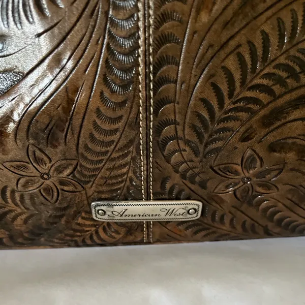 American West Hand Tooled Leather Handbag Western Bag Shoulder Purse Tassel - Image 3