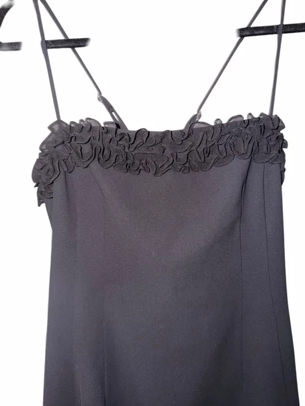 Nine West Black Spaghetti-Strap Midi Dress with Lace Trim - Image 3