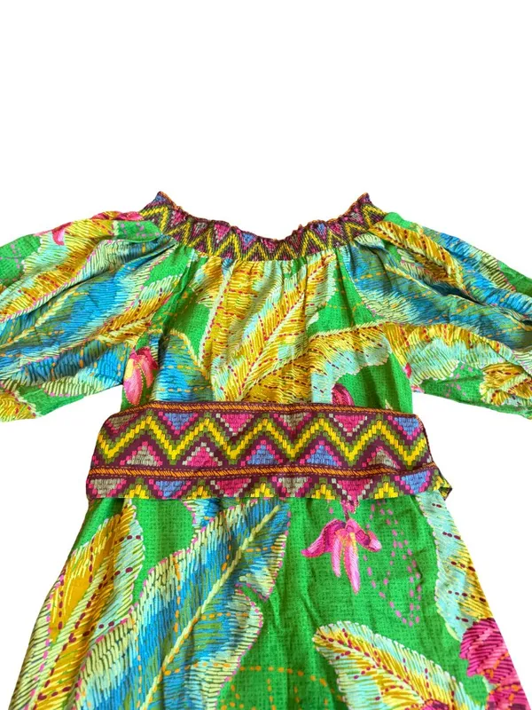 Farm Rio Banana Leaves Off-the-Shoulder Midi Dress Bright Colorful Size Small - Image 13