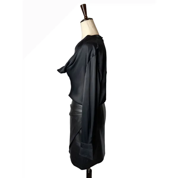Maeve Plunge Vegan Leather Dress Women 0 Black Cowl Neck Mini Moto‎ Goth Sexy - Image 6