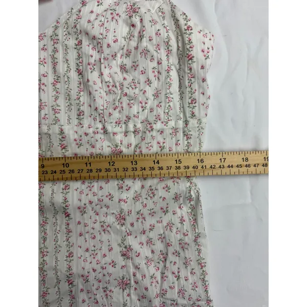 Dreamy Barn Floral Cami Top Pink White Rosebud‎ Smocked Back Knot Straps Medium - Image 7