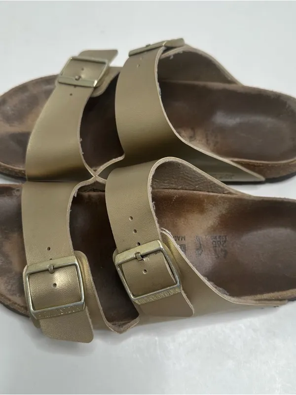 Birkenstock Unisex Arizona BS Birko-Flor Gold Two Strap Sandals Size 41 - Image 3