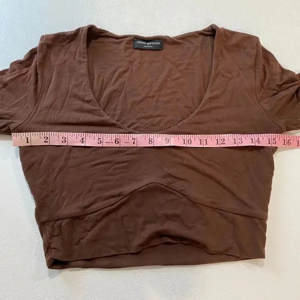 Naked Wardrobe Brown Long Sleeve Crop Top Medium Fitted Minimalist - Image 5
