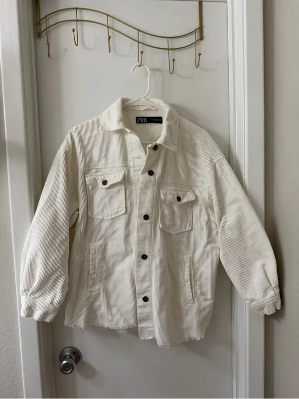 Zara White Corduroy Shacket Jacket - Image 2