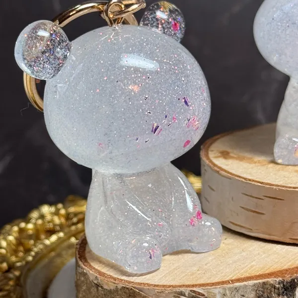 Handmade Glittery Resin Animal Keychains, Rabbit, Deer, Bear with pink glitter, gold - Image 3