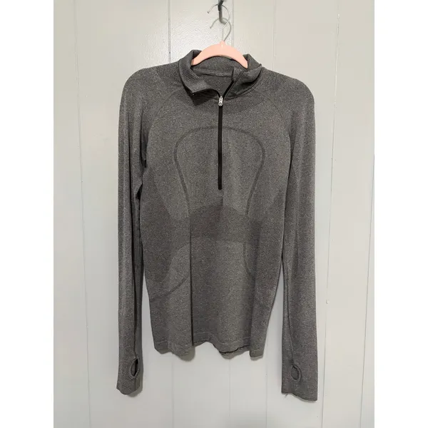 Lululemon Heathered Black Swiftly Tech 1/2 Zip Long Sleeve Fitted Top 12 - Image 3