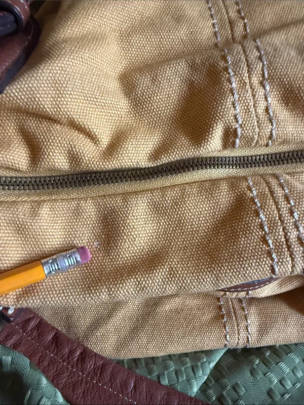 BORN Women’s Canvas Tote Bag with Brown genuine Leather Trim - Mustard - Image 7