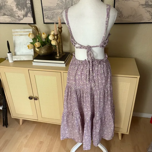 SEA‎ NEW YORK Ida Apron Dress Floral Open Back Midi Size Small Lavender Purple - Image 6