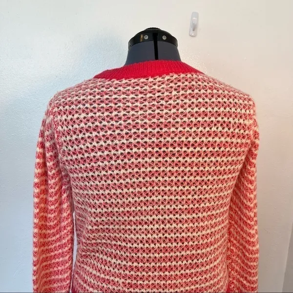 WAYF Womens Size XL Open Knit Stripe Crewneck Sweater White Pink Pullover Ribbed - Image 10