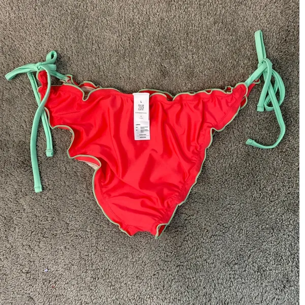 NWT Cupshe Coral Mint Ruffle Tie Bikini Set Top M Bottom L - Image 7
