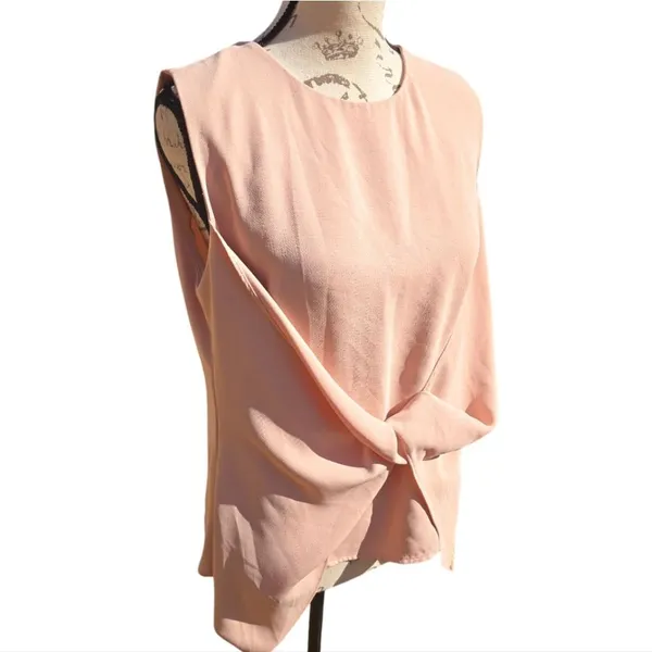 Zara -1612 Front Knotted Sleeveless Blouse in Pink‎ Blush Women's Medium - Image 2