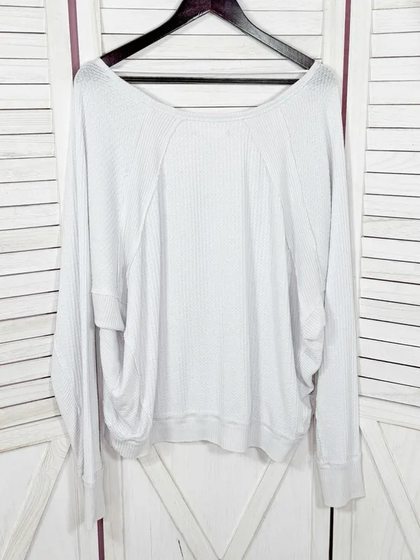 Free People Santa Clara Thermal Oversized Slouchy Top‎ Medium Blue White - Image 8
