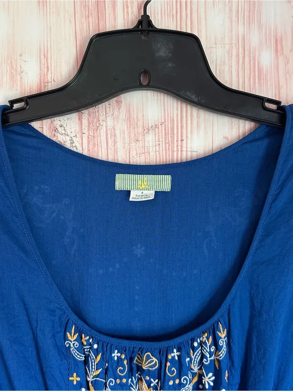 Anthropologie Lil Blue Scoop Neck White Embroidered Cap Sleeve Mini Dress Sz 4 - Image 3