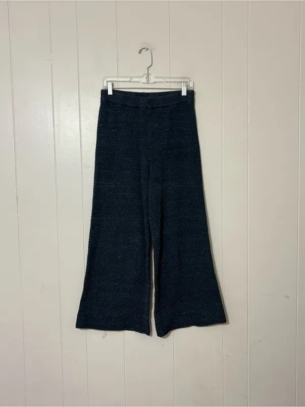Free People Beach Hailee Knit Pants Blue Wide Leg Lounge Sweater Pants Size S - Image 2