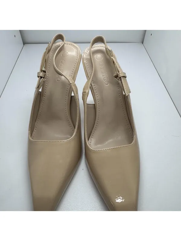 Elegant Nude Patent Leather Slingback Stiletto Heels Size 7.5 - Image 6