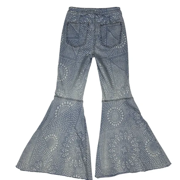 Free People Jeans Women's 27 Flare Bell Bottom High Rise Floral Paisley Festival - Image 3
