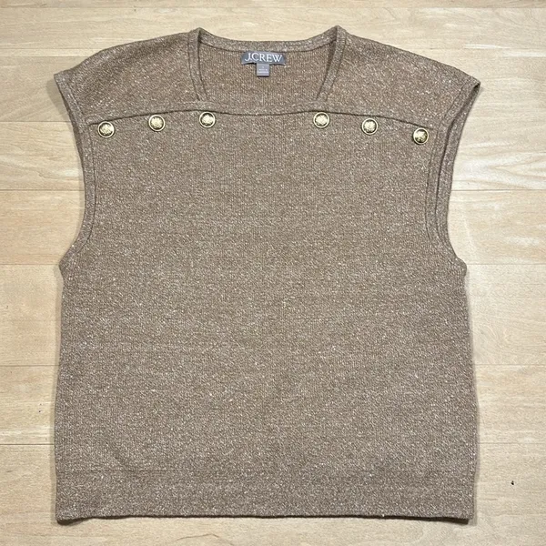 J.Crew Sweater Shell with Buttons in Merino-Linen Blend Sz L - Image 3