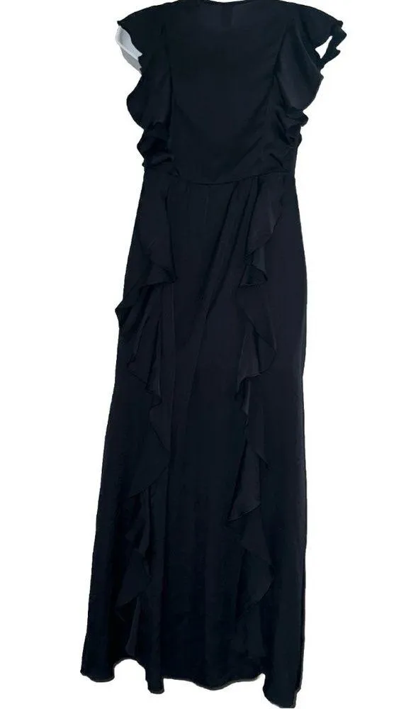 Vintage Victoria’s Secret Black Ruffled Robe Gown Lingerie Kimono Cover Up XS - Image 5