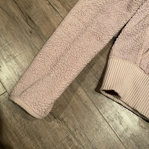 Womens American Eagle Fleece Zip Up Hoodie Jacket Beige/Light Khaki/Lite Pink Sm - Image 2