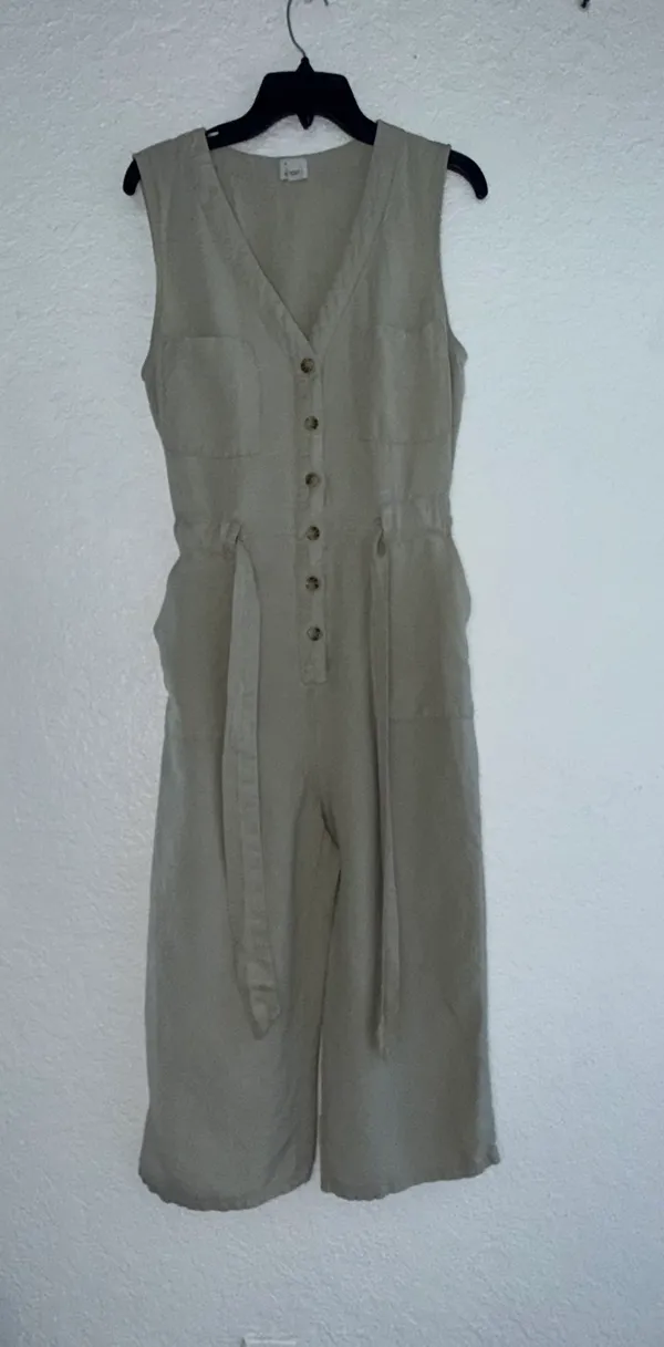 A New Day Linen Blend Sleeveless Jumpsuit - Tan/Oatmeal - Size Small - Image 10