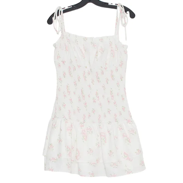 Tunic Top Floral Milkmaid Smocked Tiered Cottage Coquette Romantic White Large - Image 2