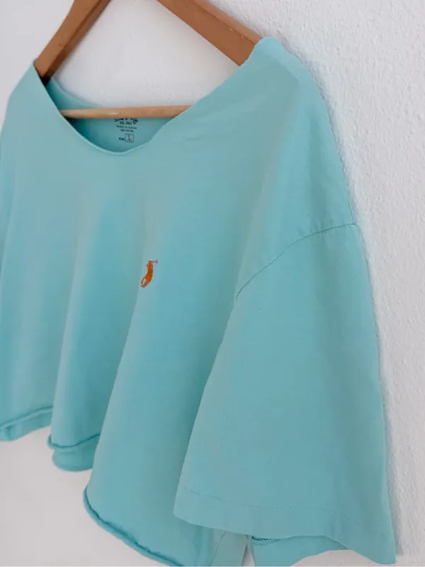 Polo Ralph Lauren Off The Shoulder Light Green Cropped Tee - Image 5