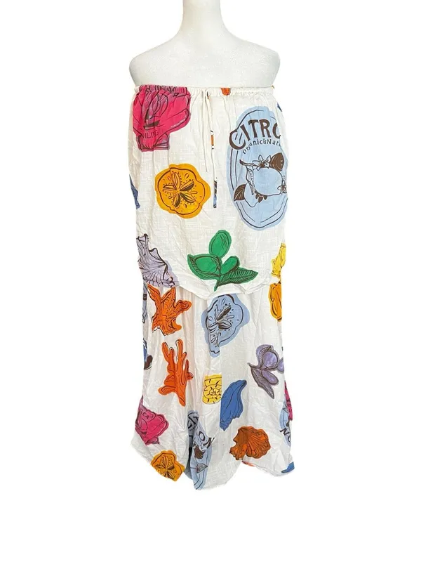 Sabo Skirt Coastal Print Strapless Cotton Maxi Dress Resort NWOT Small - Image 2