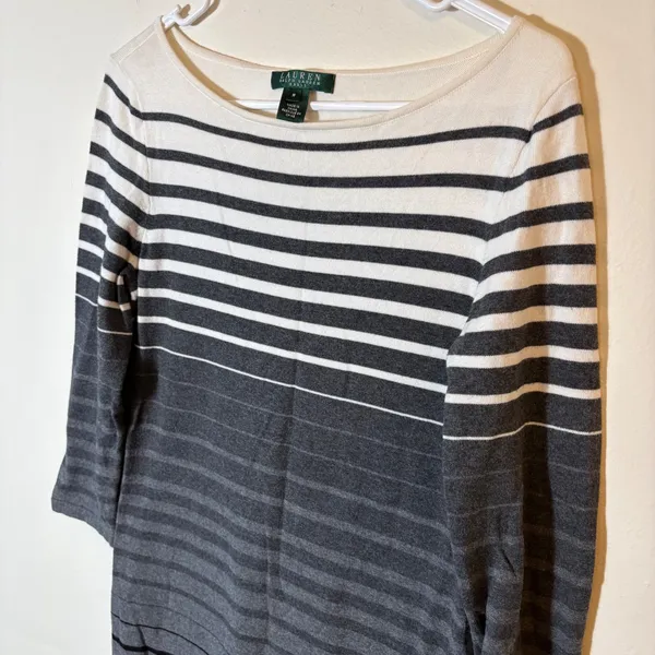 Lauren Ralph Lauren Dress Striped Knit Sweater Gray‎ White Size Medium - Image 2